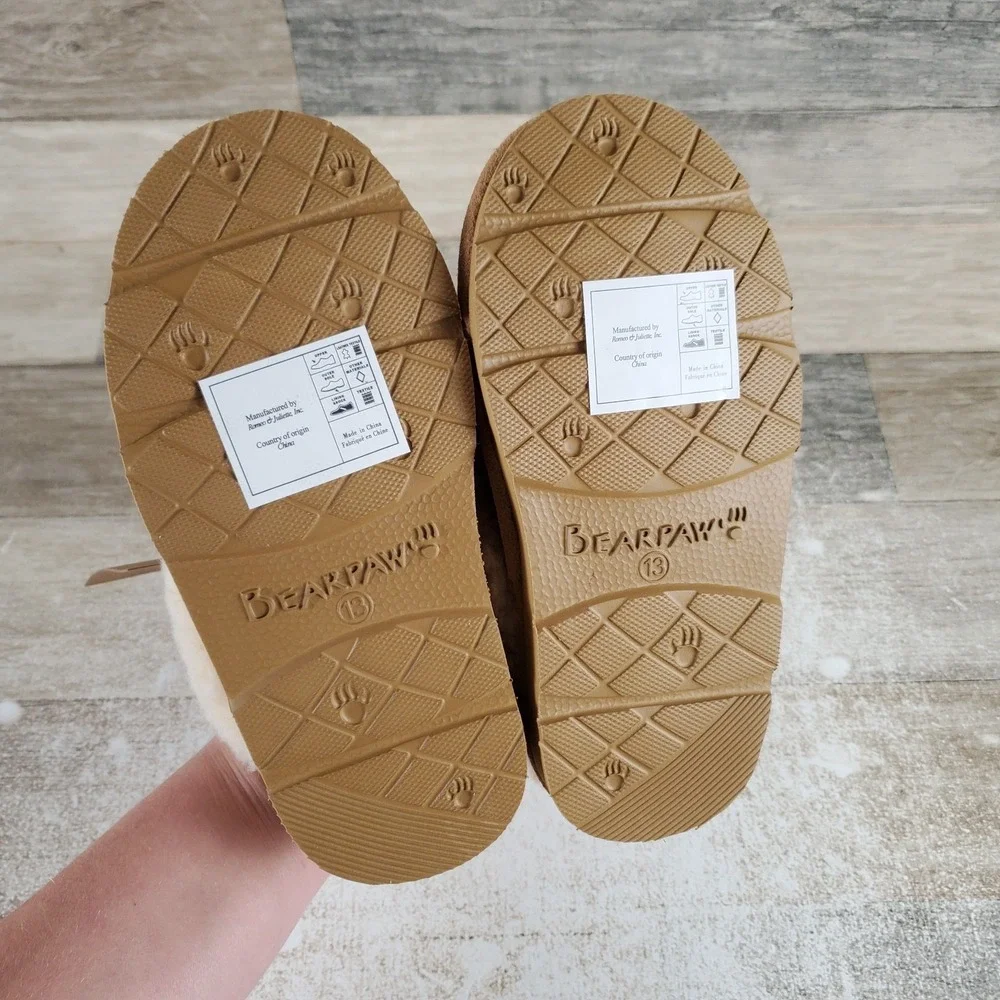 Bearpaw Loki Kids Slippers Sz 13‎ M Iced Coffee Suede Comfort Slip On Round Toe